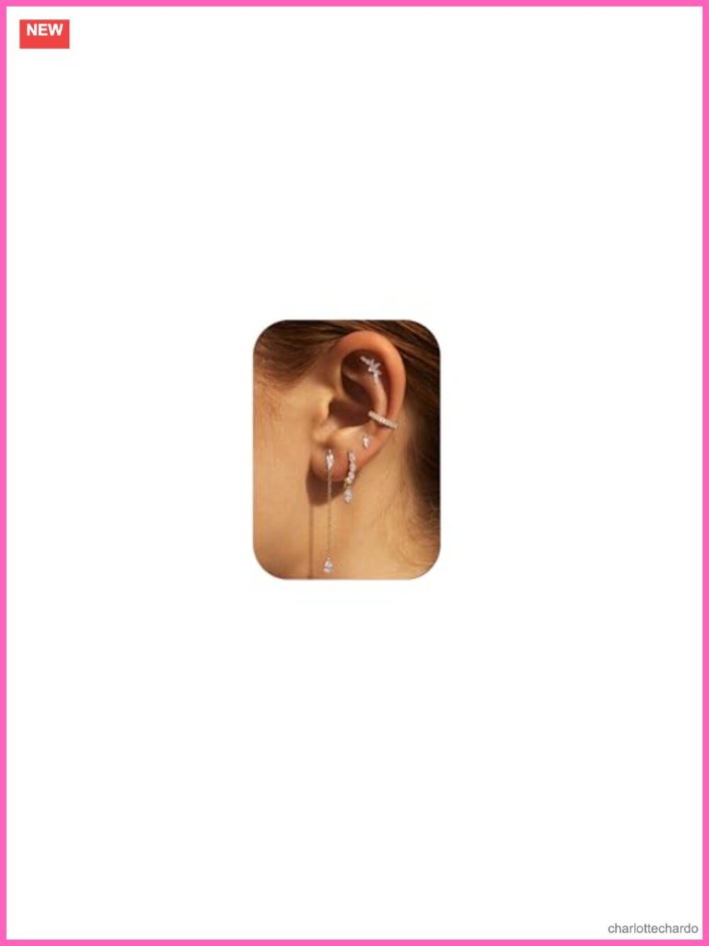 14k Gold Plated Dangle Hoop Chain Earrings Set 5 Pairs Stackable Women